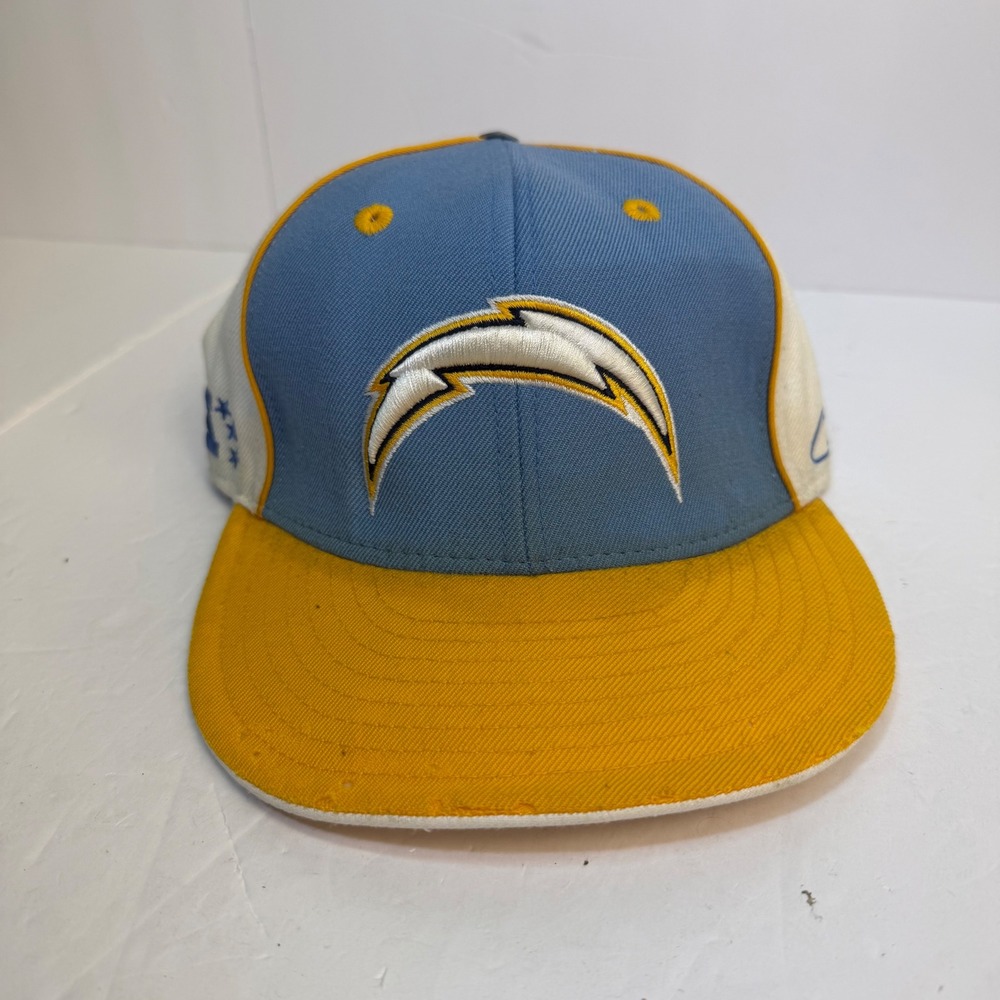 Reebok San Diego Chargers NFL Fitted Hat 7 1/4 Blue Yellow White Flat Brim Cap